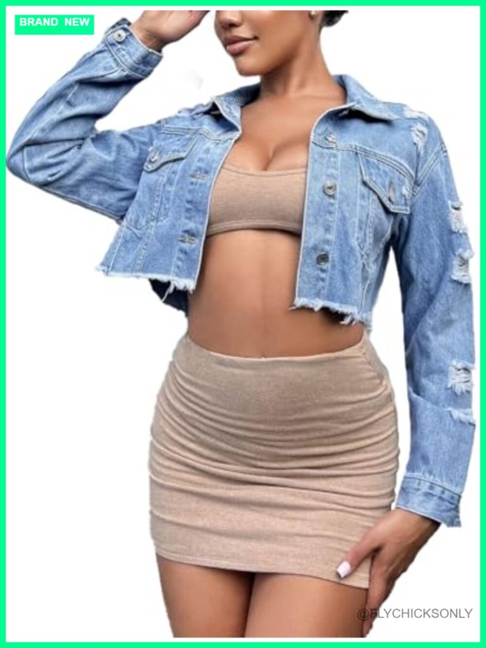 Women's Cropped Distressed Denim Jacket Button Down Frayed Hem Casual Coat